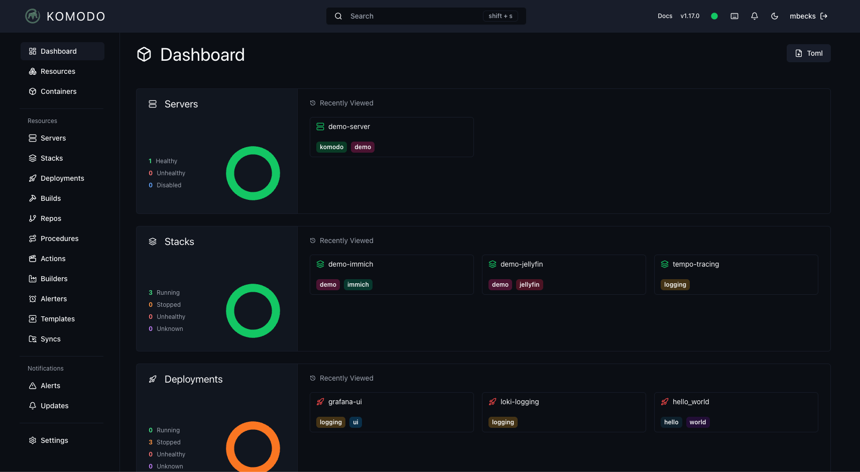 Komodo dashboard